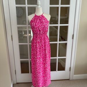 MAHI GOLD Vibrant Pink Patterned Maxi Dress